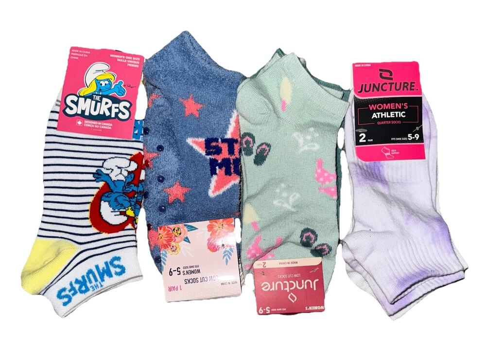 NWT Women’s Sock Lot Smurfs Bunny Athletic Quarter Socks Fuzzy Lounge Socks